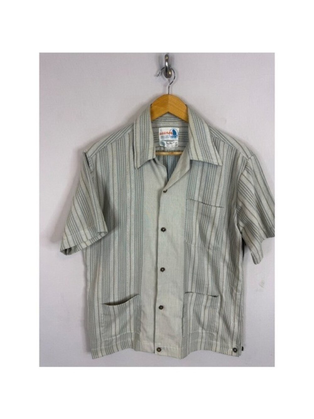 Vintage 70s Lugano Aggasport Mens L Striped Short Sleeve Camp Shirt Swiss Fabric